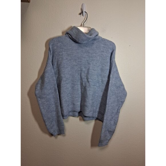 NWT Sun + Moon Boxy Turtleneck Sweater Knit Casual Oversized Winter Blue Sz XL - Picture 1 of 5